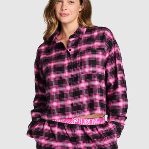 100% cotton favorite flannel cropped button down sleepshirt