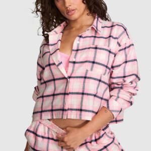 100% cotton favorite flannel cropped button down sleepshirt