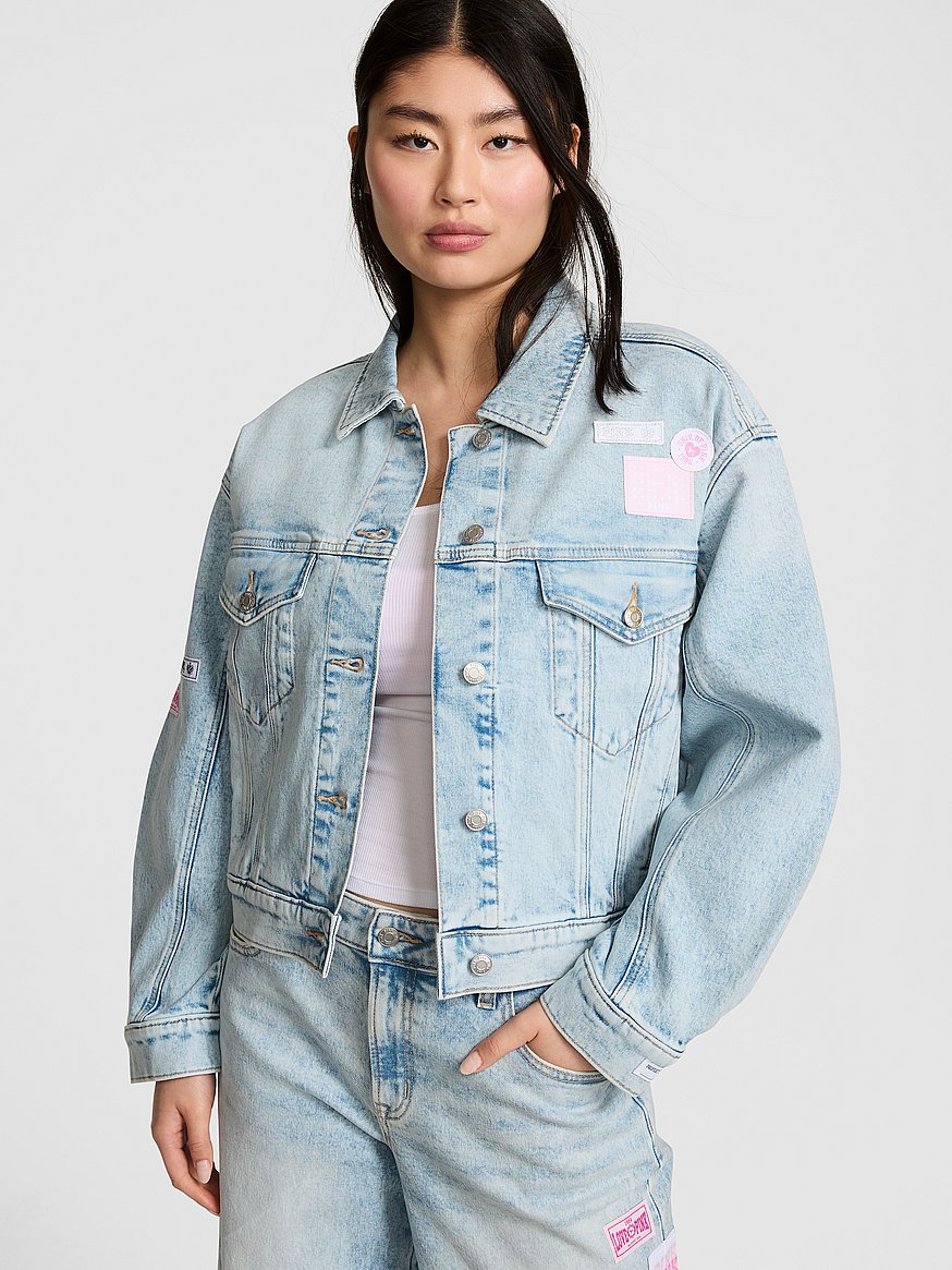 denim by pink boyfriend trucker jacket denim by pink boyfriend trucker jacket