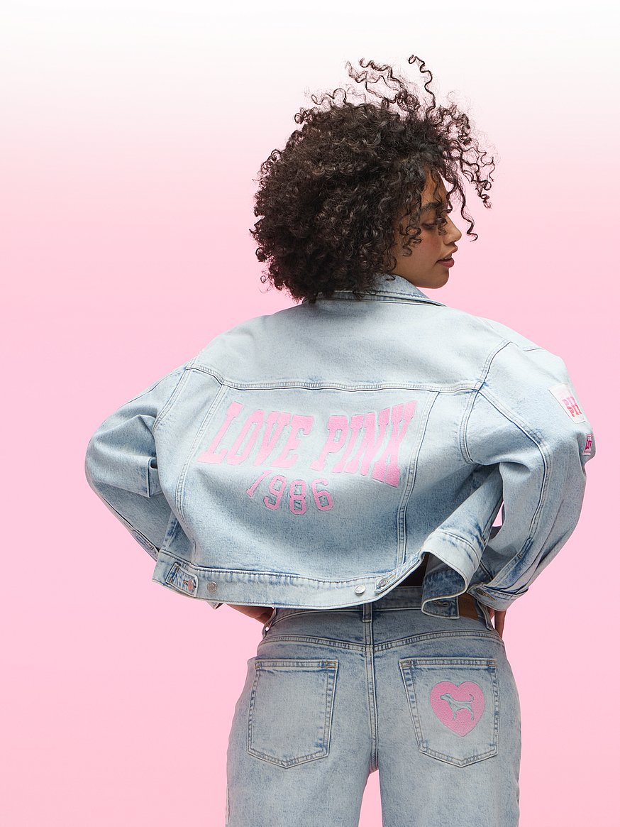 denim by pink boyfriend trucker jacket denim by pink boyfriend trucker jacket