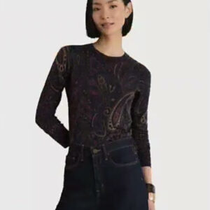 lauren ralph lauren — women's paisley cotton modal blend slim fit sweater