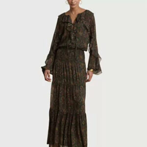 women's paisley long sleeve tiered maxi dress