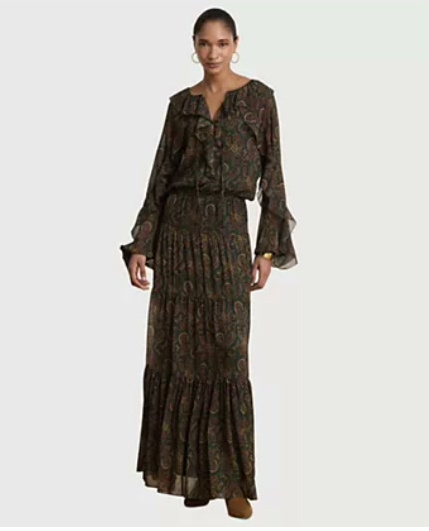 women's paisley long sleeve tiered maxi dress women's paisley long sleeve tiered maxi dress
