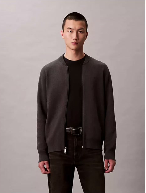 smooth cotton sweater bomber jacket