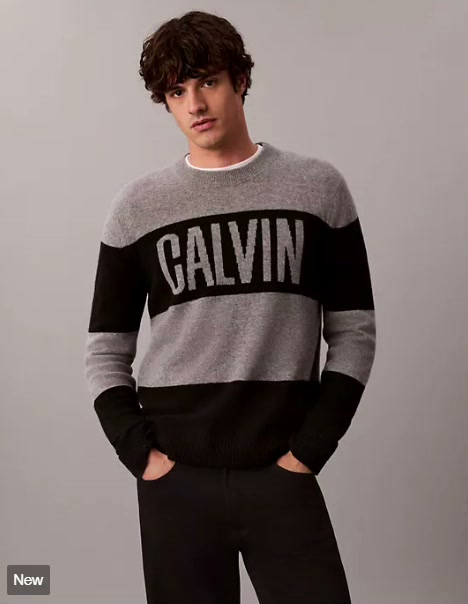 merino striped calvin logo sweater