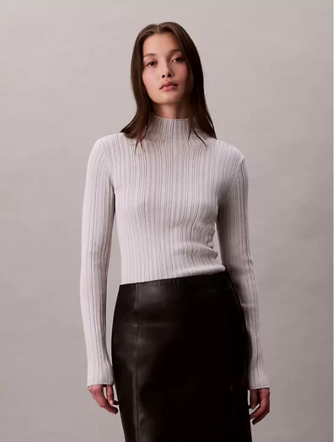 viscose blend rib mock neck sweater