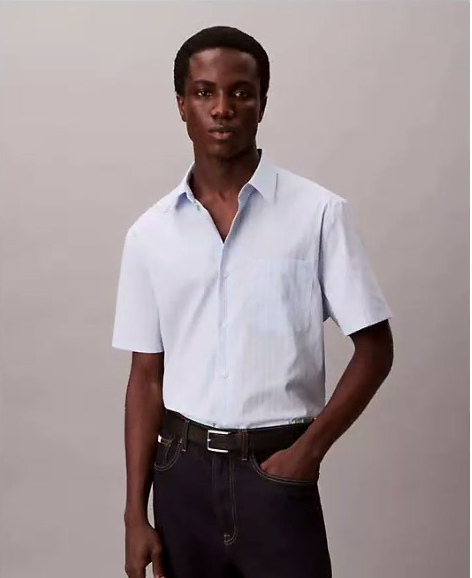 cotton stretch stripe short sleeve button down shirt
