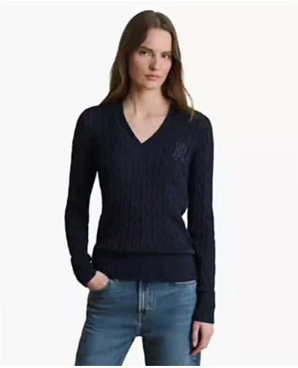 lauren ralph lauren — women's long sleeve v neck cable knit sweater lauren ralph lauren — women's long sleeve v neck cable knit sweater