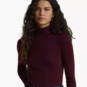 lauren ralph lauren — women's ribbed slim fit cotton blend turtleneck sweater