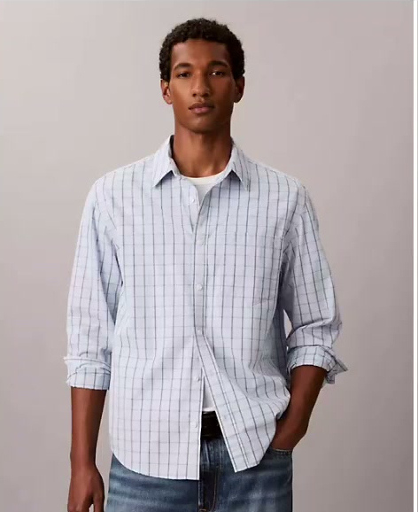 windowpane washed poplin button down shirt