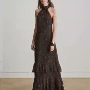 women's paisley georgette tiered mockneck gown