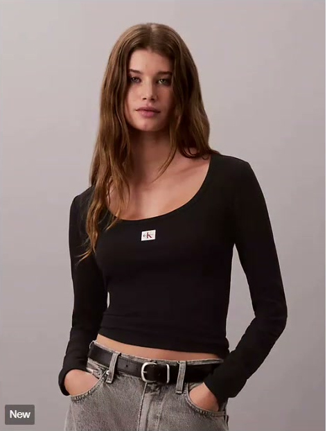 woven monologo rib long sleeve tee
