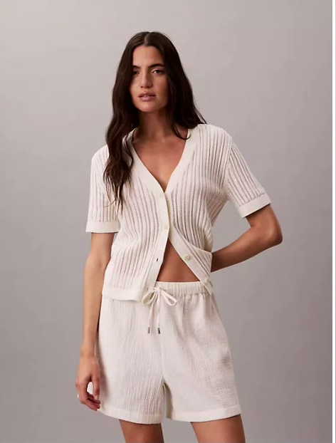 open stitch button down sweater