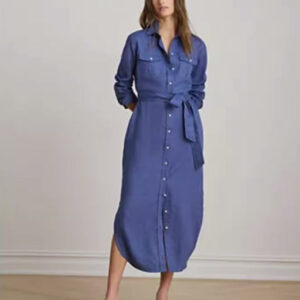 women's point collar midi shirt dress