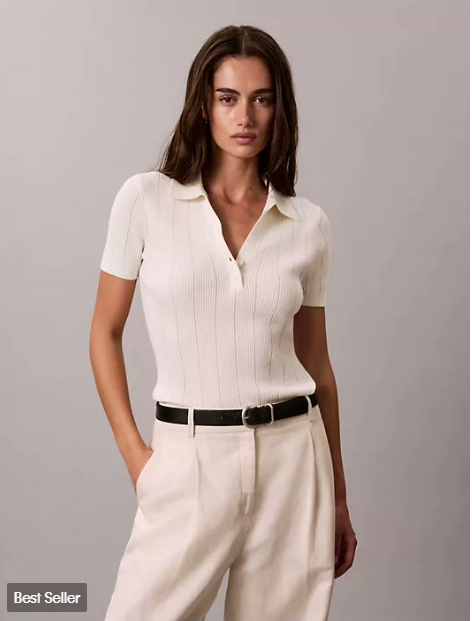 smooth cotton rib polo sweater
