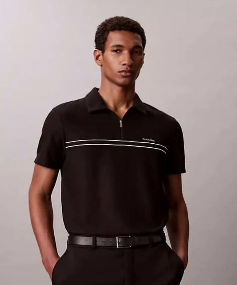 contrast piping quarter zip polo shirt