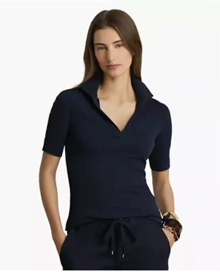 lauren ralph lauren — women's jersey short sleeve collared top lauren ralph lauren — women's jersey short sleeve collared top