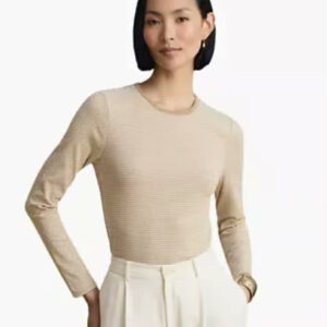 lauren ralph lauren — women's striped long sleeve rib knit t shirt