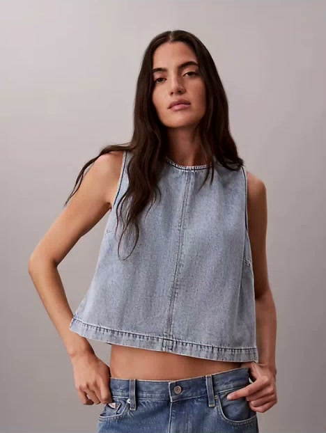 denim cropped shell top