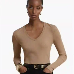 lauren ralph lauren — women's rib knit long sleeve v neck top