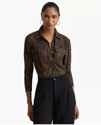 lauren ralph lauren — women's paisley stretch jersey shirt lauren ralph lauren — women's paisley stretch jersey shirt
