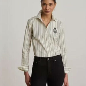 lauren ralph lauren — women's striped buttoned placket long sleeve shirt