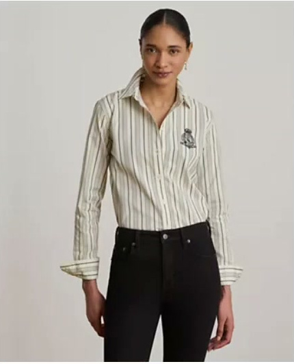 lauren ralph lauren — women's striped buttoned placket long sleeve shirt lauren ralph lauren — women's striped buttoned placket long sleeve shirt
