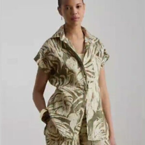 lauren ralph lauren — women's printed point collar short sleeve shirt