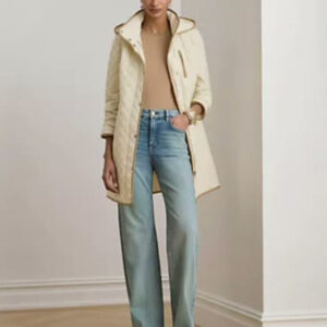 lauren ralph lauren — womens hooded quilted faux suede trim coat