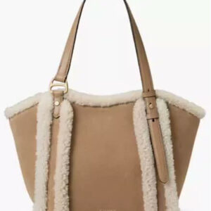 lauren ralph lauren — suede shearling trim small tasha tote handbag