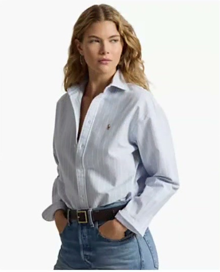 polo ralph lauren — women's point collared relaxed fit shirt polo ralph lauren — women's point collared relaxed fit shirt