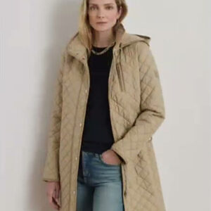 lauren ralph lauren — women's hooded quilted faux suede trim coat