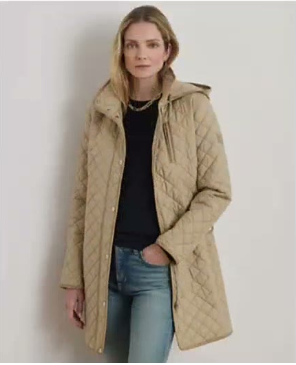 lauren ralph lauren — women's hooded quilted faux suede trim coat lauren ralph lauren — women's hooded quilted faux suede trim coat