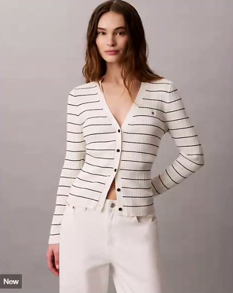 tech knit rib stripe cardigan