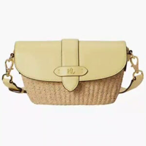 lauren ralph lauren — lynden small straw leather shoulder bag