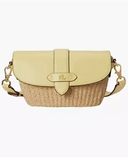 lauren ralph lauren — lynden small straw leather shoulder bag lauren ralph lauren — lynden small straw leather shoulder bag