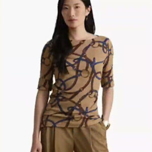 lauren ralph lauren — women's belting print boat neck top