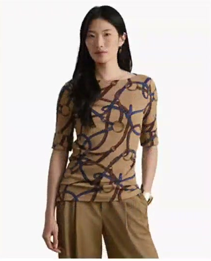 lauren ralph lauren — women's belting print boat neck top lauren ralph lauren — women's belting print boat neck top