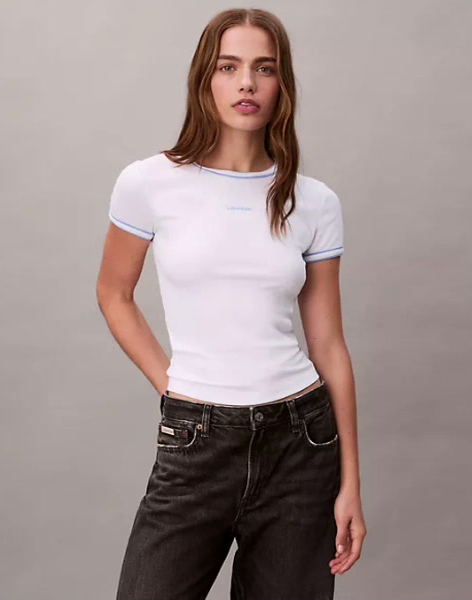 contrast trim rib logo graphic baby tee