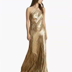 women's halter metallic plaid gown