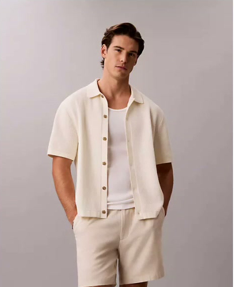 mesh stitch button down sweater