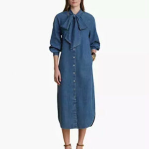 women's denim tie neck midi shirtdress