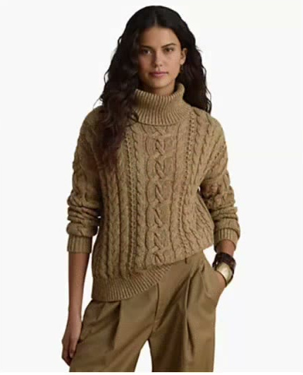 lauren ralph lauren — women's marled cable knit long sleeve turtleneck sweater lauren ralph lauren — women's marled cable knit long sleeve turtleneck sweater