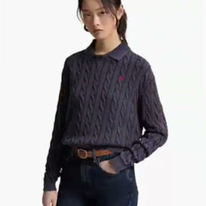 polo ralph lauren — women's cable knit cotton polo sweater