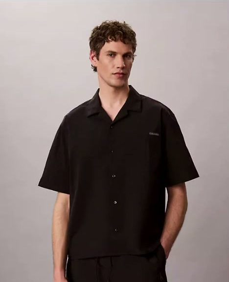 nylon camp collar relaxed shirt