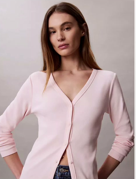 woven monologo fine rib slim cardigan
