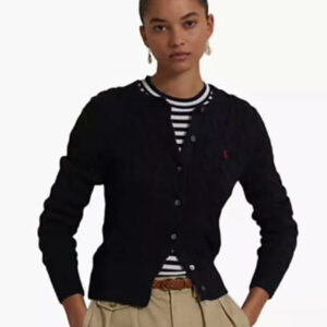polo ralph lauren — women's cable knit cotton crewneck cardigan sweater