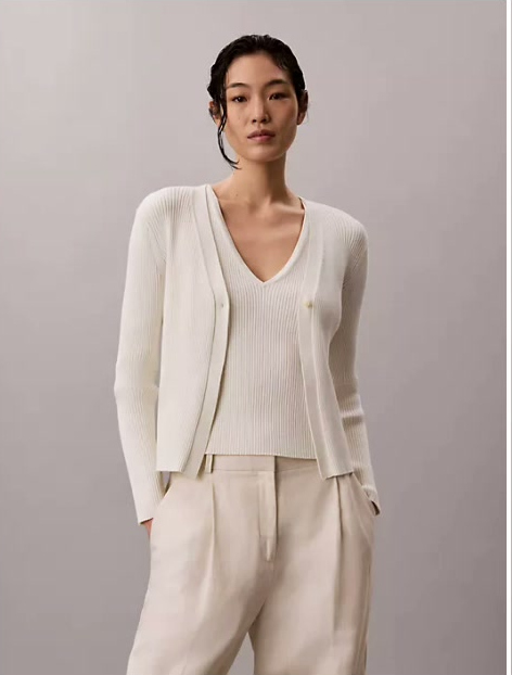 cotton rib cardigan and tank set