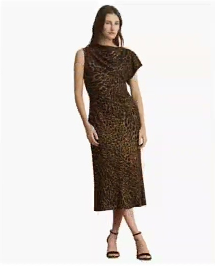 women's asymmetrical neck ocelot print pleated crepe dress women's asymmetrical neck ocelot print pleated crepe dress