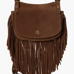 lauren ralph lauren — suede fringe trim marcy small crossbody handbag